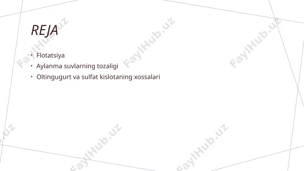 a jarayonini boshqaradi va tanlab ajratish samaradorligini oshirib, sifatli mahsulot beradi. o'zbekistonda flotatsiya: amaliyot va ilmiy tadqiqotlar. flotatsiya amaliyoti ilmiy tadqiqotlar innovatsion yondashuvlar o'zbekistonda flotatsiya amaliyoti minerallarni ajratishda keng qo'llaniladi. bu usul mineral boyitish zavodlarida samarali resurslarni ajratib olishda muhim rol o'ynaydi. o'zbekistonda flotatsiya bo'yicha ilmiy tadqiqotlar samaradorlikni oshirish va yangi reagentlar ishlab chiqishga qaratilgan. bu innovatsiyalar iqtisodiy va ekologik foyda keltiradi. innovatsion yondashuvlar flotatsiya jarayonini yaxshilashda muhim. yangi texnologiyalar va reagentlar yordamida jarayon ekologik xavfsizlik va samaradorlikka erishiladi. flotatsiyada atrof-muhitga ta'sir va uning bartaraf etilishi. 1 ekologik muammolar flotatsiya jarayonida kimyoviy moddalarning noto'g'ri ishlatilishi atrof-muhitga zarar keltiradi. suv va tuproq ifloslanishi hayvonot va o'simlik olamiga tahdid soladi. 2 bartaraf etish usullari ekologik ta'sirni kamaytirish uchun, flotatsiyada chiqindi suvlarni tozalash va qayta ishlash texnologiyalari qo'llaniladi. bu yondashuv ifloslanishni pasaytiradi. 3 qonunchilik va nazorat o'zbekistonda flotatsiya jarayonlari qat'iy qonunchilik va ekologik nazorat ostida amalga oshiriladi. bu chora-tadbirlar atrof-muhitni muhofaza qilishga yordam …