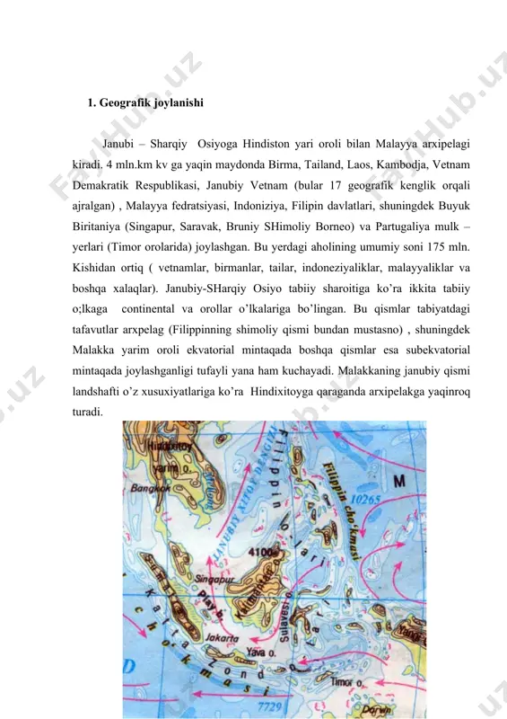 irlarda yaxshiroq namayon bo’ladi. oozgina tog’ massivigina 3000 m dan baland ekanligi sababli baland tog’ mintaqsi (nival va alp o’tloqlari) deyarli aks etmagan. janubiy va janubiy-sharqiy qismlari tektonik strukturasi jihatdan mezzo-kaynozoy burmali tog’lari zonasiga kiradi. hindixitoyning katta qismi (malakka yarim oroli ham shunga kiradi). hindixitoyning shimoliy va sharqiy qismlarida hamda malakka yarim orolida mezazoyda ro’y bergan burmalanish, yer pustining eng yangi davridagi ko’tarilish va uzilishlari o’rtacha balandlikdagi burmali-palasxali tog’larning tarqalishiga sabab bo’lgan. tog’ tizmalari orasida joylashgan shan tog’ligi, annam tizmasining bir qismi va kambodja pasttekisligi janubda yoshi birnuncha qadimiy bo’lgan o’rta massiv burmalanishlariga to’g’ri keladi.hindixitoy doirasida mezozoidlar tarqalgan oblast alp –himoloy burmali mintaqisiga borib tutashadi; alp himoloyburmalimintaqasig’arbdapireneyyarim orolidan janubi sharqda zond orollariga qadar butun yevrosiyo bo’ylab cho’zilib ketgan . butun mintaqa uchun nisbatan qadimiy strukturalarining, yani paleozoyda yoki hato undan oldi burmalangan o’rta massivlarning tarqalganligi harakterlidir. bu o’rta massivlar hozirgi relefda bir necha tekislangan yuzalar yarusidan va zinapoyasimon-uzulmali yon bag’irlaridan …