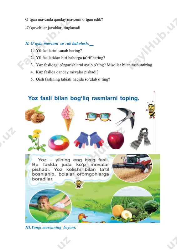 yil fasllarini farqlash va o‘zgarishlarni tasvirlash bir soatlik dars ishlanmasi - Page 5