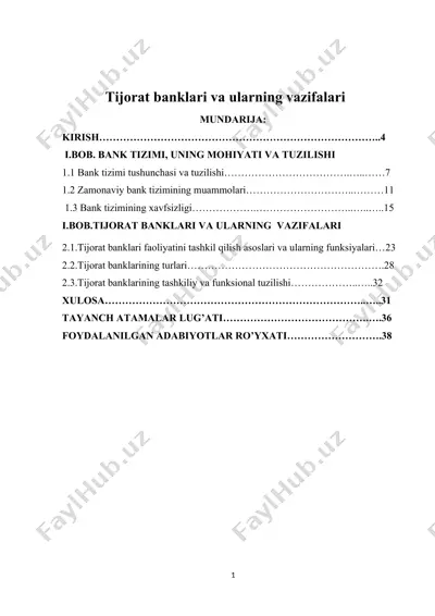tijorat banklari va ularning vazifalari — DOCX