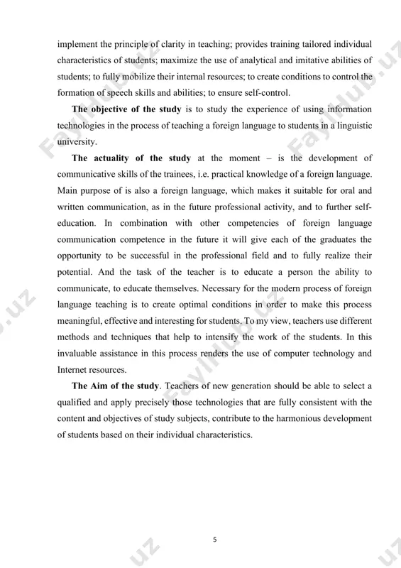to fully realize their potential. and the task of the teacher is to educate a person the ability to communicate, to educate themselves. necessary for the modern process of foreign language teaching is to create optimal conditions in order to make this process meaningful, effective and interesting for students. to my view, teachers use different methods and techniques that help to intensify the work of the students. in this invaluable assistance in this process renders the use of computer technology and internet resources. the aim of the study. teachers of new generation should be able to select a qualified and apply precisely those technologies that are fully consistent with the content and objectives of study subjects, contribute to the harmonious development of students based on their individual characteristics. 1. the role of information and communication technologies in teaching foreign languages the role of icts in education is becoming more and …