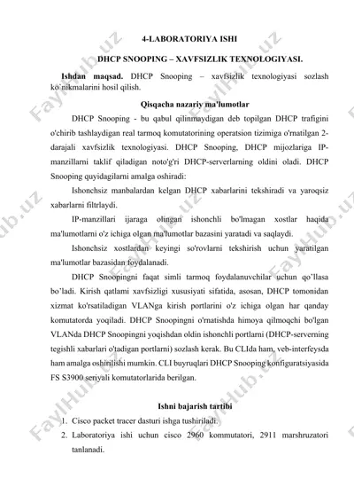 dhcp snooping - xavfsizlik texnologiyasi — DOCX