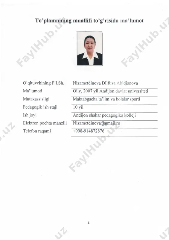 vazifalari, o`zlashtirish natijalari. inson tafakkuri nihoyatda kuchli bo‘lib, bu kuchning beqiyosligi uning yosh ligidan bilimlarni qanday va qancha o‘zlash tirish iga juda bog‘liqdir. pedagog va psixologlarimiz fikricha bola 5 yosh gacha insoniyat tajribasining 50- 60% o‘zlash tirar ekan, demak mana shu yosh gacha bolaga eng kerakli bilimlarni yoshiga mos ravishda berish bolaning kelajakda qanday inson bo‘lishiga juda katta turtki bo‘ladi. maktabgacha yoshdan bolalarda matematik bilimlarning etarli bo‘lishiga katta ahamiyat berish muhimdir. chunki, inson hayoti davomida matematik hisob-kitoblarga tez-tez duch keladi, ya’ni matematik bilimlar har qadamda kerak bo‘ladi. agar biz maktabgacha yoshdan bolalarni matematika olamiga turli qiziqarli interfaol usullardan foydalangan xolda olib kira olsak, matematik bilimlar bilan yetarli darajada qurollantirsak, ular maktabda a’lo baholarga o‘qib, yuqori natijalarga erishadilar, hayoti davomida xalqimiz uchun foydali kasbni tanlash va chuqur egallashda qiynalmaydilar. chunki qaysi kasbni olmaylik uni mahorat bi​lan bajarishga albatta matematik bilimlar kerak bo‘ladi. shu sababli maktabgacha yoshdan bolalarga turli interfaol usullar, masalan, …