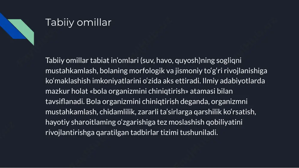 abatni shakllantirishga qaratilgan tarbiyaning alohida shakli. estetik tarbiya - bu estetik jihatdan rivojlangan va ijodiy faol bo'lgan inson shaxsini shakllantirish jarayoni. estetik tarbiya estetik tarbiya insonparvar mohiyatga, estetik orzuga mos keladigan voqelikni idrok etish, baholash va nafosat qonunlari asosida qayta yaratishga qodir bo'lgan inson shaxsini shakllantirishga mo’ljallangan tarbiya sohasidir. estetik tarbiyaning maqsadi estetik tarbiyaning maqsadi: o’quvchilarda shaxsning har tomonlama rivojlanishi uchun zarur bo'lgan axloqiy-estetik, insonparvarlik ideallarini, go'zallikni ko'ra olish, his qilish, tushunish va yaratish ko'nikmalarini shakllantirish. estetik tarbiyaning vazifalari estetik tarbiyaning vazifalari: 1) o’quvchilarni san’atdagi, atrofimizdagi go'zallikni his qila olishga o'rgatish; 2) voqelikka estetik munosabatni qaror toptirish; 3) estetik didni, go'zallikni baholash qobiliyatini tarbiyalash