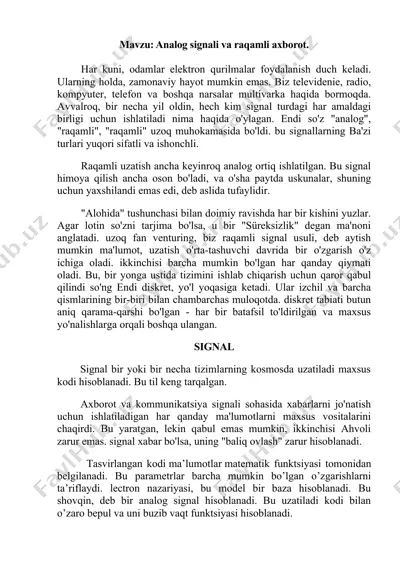 analog signal va raqamli axborot — DOCX