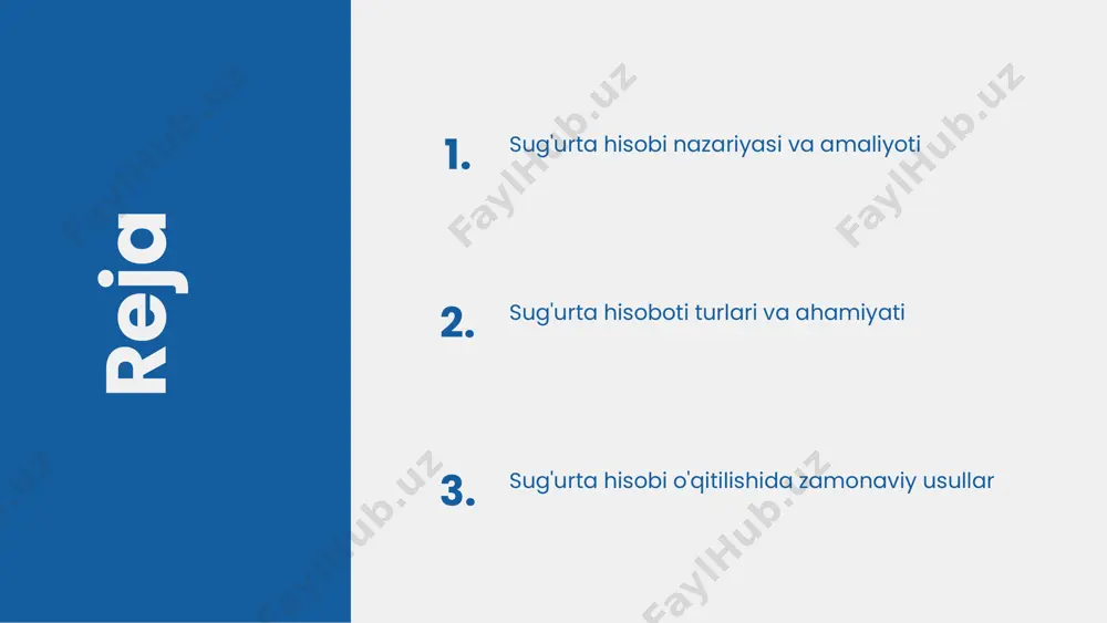 stondagi sug'urta bozorining o'sish sur'ati 25% ga yetdi. kelajakda, raqamli texnologiyalar va sun'iy intellektning rivojlanishi sug'urta hisobi jarayonlarini yanada samarali qilishni ta'minlaydi. sug'urta hisoboti turlari sug'urta hisoboti turlari sug'urta kompaniyalari tomonidan tayyorlangan va turli maqsadlarda ishlatiladigan hujjatlardir. ular sug'urta jarayonining shaffofligini ta'minlash va mijozlarga xizmat ko'rsatish sifatini oshirishga yordam beradi. - **majburiy hisobotlar:** sug'urtalovchilar tomonidan qonuniy talablar asosida tayyorlanadi. o'z ichiga sug'urta shartnomalarini va to'lovlar haqida ma'lumotlarni oladi. - **ixtiyoriy hisobotlar:** mijozlar yoki kompaniyalar tomonidan talab qilingan, lekin qonuniy asosga ega bo'lmagan hisobotlar. bu turdagi hisobotlar ko'proq ichki ehtiyojlar uchun tayyorlanadi. - **statistik hisobotlar:** sug'urta faoliyatining tahlili va statistik ma'lumotlarni taqdim etadi. bu hisobotlar sug'urta kompaniyasining o'sishi va rivojlanishini ko'rsatishga yordam beradi. sug'urta hisoboti ahamiyati sug'urta hisoboti moliyaviy shaffoflik va hisobotlarni taqdim etishda muhim ahamiyatga ega. bu hisobotlar sug'urta kompaniyalarining faoliyatini yanada oshirish va ishonchlilikni ta'minlash uchun zaruriy asoslardir. - sug'urta hisoboti moliyaviy barqarorlikni oshiradi, chunki u risklarni baholashda yordam …