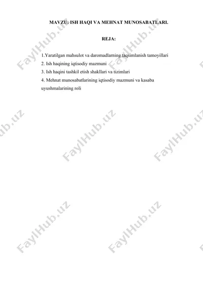mahsulot va daromadlarning taqsimlanish tamoyillari — DOCX
