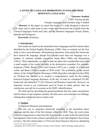a study of language borrowing in english from romance languages — DOCX