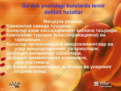 go'dak yoshdagi bolalarda temir defitsit holatlar — PPTX