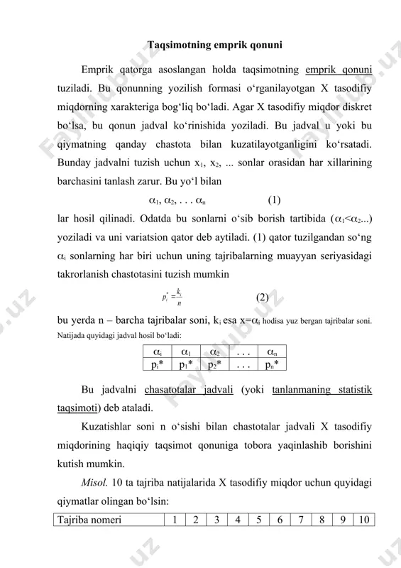 tajribaviy ma’lumotlarni qayta ishlash. taqsimot qonunlari. gistogramma - Page 5