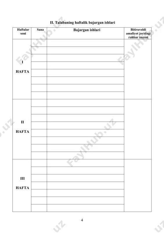 bitiruvoldi amaliyoti bo’yicha kundalik daftari 4-kurs - Page 4