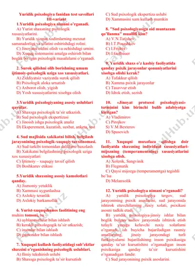 yuridik psixologiya fanidan test savollari — DOC