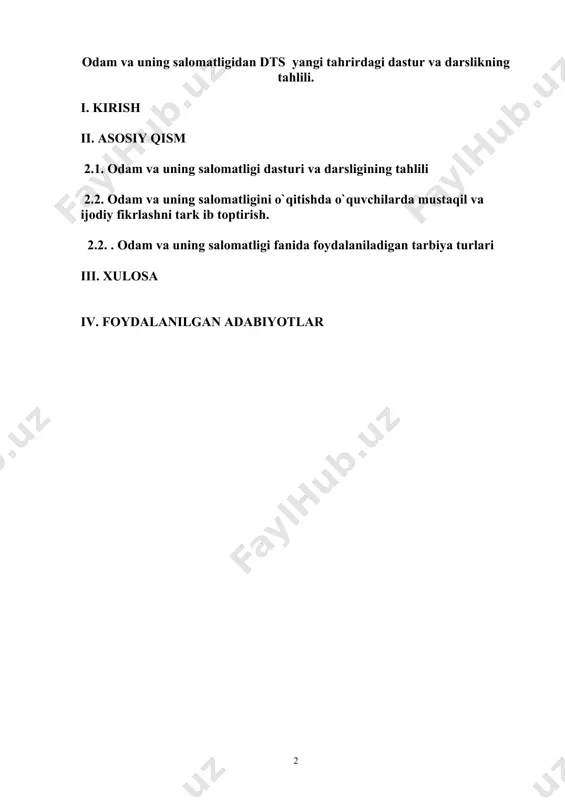 osiy vazifalarni amalga oshirishda albatta, o`qituvchi va murabbiylar zimmasiga katta ma`suliyatni yuklaydi. bugungi kunda ta`lim dargohlarida darsni an`anaviy usulda olib borish, yangi asr o`quvchilari uchun bir oz zerikarli bo`lishi mumkin. zamon talablariga javob beradigan zamonaviy usuldagi darslarni tashkil etish, o`quvchilarning fanga bo`lgan qiziqishini, o`z ustida mustaqil ishlash, fikrlashi ijodiy va intellektual salohiyatini ro’yobga chiqarishi uchun sharoit yaratadi. shu nuqtai nazardan olganda mening umumta`lim maktablarda odam va uning salomatligi biologiya darslarini o’qitilishida innovatsion ta’lim texnologiyalaridan foydalaniladigan metodlarga bag`ishlangan bo`lib, unda zamonaviy pedagogik texnologiyalardan foydalanishning ahamiyati yoritilgan. mavzuning dolzarbligi: t’alim tarbiya jarayonida quyidagi holatlar kurs ishining dolzarbligini ko`rsatib beradi: tabiiy fanlardan biologiya o`quv fanlarini o`qitishda an`anaviy o`qitish tizimi yozma va og`zaki uslublarga tayanib ish ko`riladi. darslarda qo`llanilayotgan an`anaviy o`qitish usullarga yangi pedagogik texnologiyalarning qo’llanilishi. bugungi davr o`quvchilari uchun yangiliklarning ko’pligi, ularni zamon bilan hamnafas bo’lgan holda bilash, ularning mustaqil fikr yuritishiga erkinlik berilishi. o`qituvchilarning ta`lim tarbiya berish jarayonida faqat darslikdagi ma`lumotlar bilan …