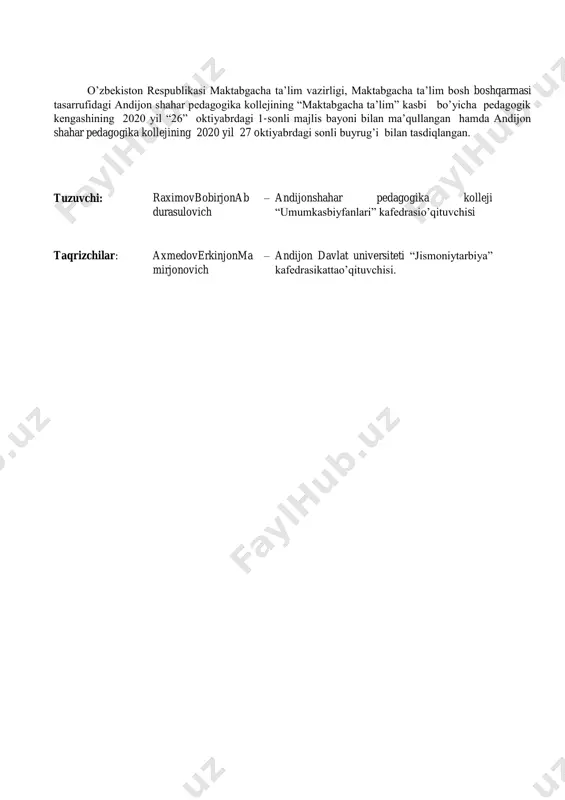 r horijiy tajribalar fani bo’lajak tarbiyachilarni maktabgacha ta’lim tashkilotida tarbiyachilik faoliyatiga samarali tayyorlaydi. ushbu fanni o`rgatish jarayonida o`quvchilarda kasbga nisbatan qat’iy barqaror qiziqish va muhabbatni uyg`otish, bolalarga g`amxo`rlik bilan munosabatda bo`lishlarini, bolalar bilan ishlashda yangi innovatsion ta’lim texnologiyalari va ilg`or horijiy tajribalar bo`yicha bilim va tushunchalariga ega bo`lishini ta'minlaydi. bunda bo’lajak tarbiyachilar mtt tarbiyalanuvchilariga “maktabgacha yoshdagi bolalar rivojlanishiga qo’yilgan davlat talablari”, ilk qadam” davlat dasturi, “bola xuquqlari to’g’risidagi konvensiya”va “shaxsga yo’naltirilgan ta’lim” bo`yicha yangi innovatsion ta’lim texnologiyalari va metodlari asosida bilim berib borishga o`rgatiladi. dasturning maqsadi dolzarb pedagogik muammolarning nazariy asoslarini ochib berish va bo`lajak tarbiyachilarni turli faoliyat jarayonida bola shaxsini rivojlantirishga erishish, jismoniy, ruhiy sog`liqlarini saqlash va mustahkamlashga, pedagogik jarayon tamoyillari va maqsadlarini insonparvarlashtirish, demokratlashtirishga qaratilgan. innovatsion ta’lim texnologiyalari va metodlari bu ta’lim shakllarini optimallashtirish maqsadida texnik vositalar, bola salohiyati hamda ularning o`zaro ta’sirini inobatga olib o`qitish va bilim o`zlashtirishining barcha jarayonlarini aniqlash, yaratish va qo`llashning tizimli metodlarini o`z …