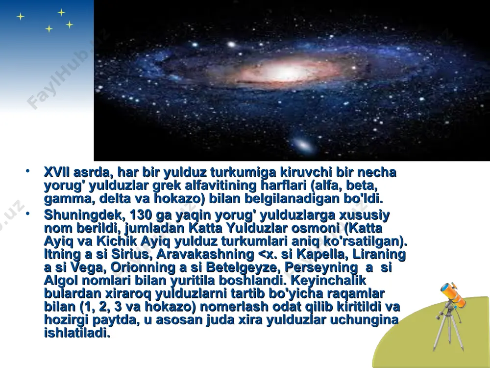 ton astronomi yulius epik buldi. u 1919-1922 yillarda toshkent astronomiya observatoriyasida direktorning ilmiy ishlar bo’yicha o’rinbosari bo’lib ishlagan. ammo yulduzlar energiyasi yadro manbalarining mikdoriy nazariyasini taklif kilish amerikalik fizik betega nasib etdi. massasi katta bo’lgan yulduzlar ancha tezroq rivojlanadi va ba’zan halokatli o’zgarishlarni boshidan kechiradi. massasi kichik yulduzlarda evolyusiya jarayoni ancha sokin va uzokrok davom etadi. masalan, quyoshni olib ko’raylik. yana 4.5 milliard yildan keyin uning yadrosidagi vodorod zaxirasi tugagach, energiya ajralishi tuxtaydi va u o’z gravitasiyasi ta’sirida sikila boshlaydi. bu xolat yadroda xaroratning yanada ortishiga olib keladi. harorat 100 million gradusgacha kutarilganda uch o’lchamli alfa jarayoni boshlanadi: geliyning uchta yadrosi ko’shilib, bitta uglerod yadrosi tashkil topali. protonlar ishtirokidagi yadro reaksiyalari singari bu yerda ham massa farki energiya shaklida ajralib chikadi. yulduz ichida og’irrok elementlarni hosil qiladigan boshka reaksiyalar aynan shu zaylda kechadi.