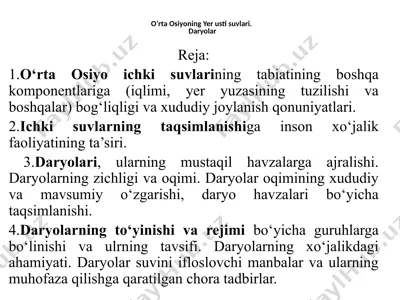 o'rta osiyoning yer usti suvlari — PPTX