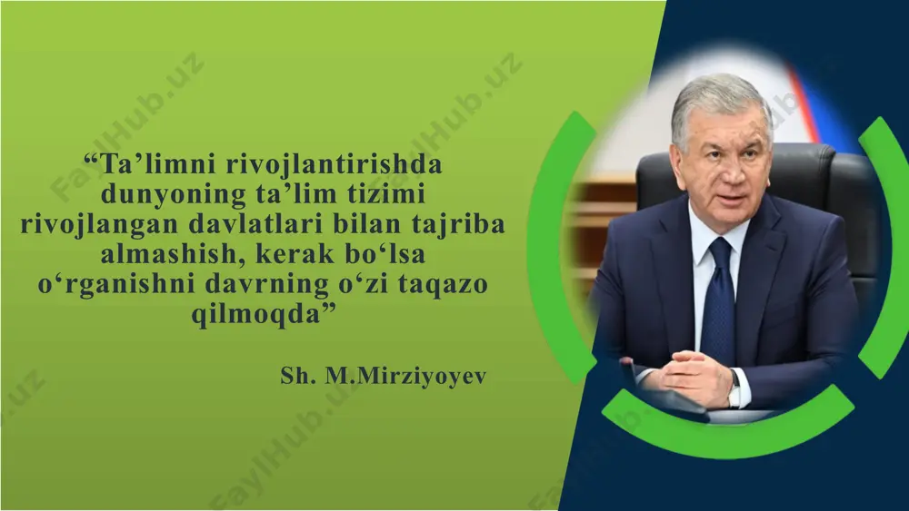i tashkil qilish yo‘nalish va ko‘rsatmalarni belgilash 1 2 3 4 doimiy ma’naviy rag‘batlantirish choralarini ko‘rish fr 7 mavzu yuzasidan xorijiy davlatlar tajribalari aqshda maktablarning tegishli hamkor tashkilotlar bilan aloqalarini shtatlardagi ta’lim departamentlari belgilab beradi va ijrosini o‘z nazoratlari ostiga oladilar yaponiya-maktablarida hamkor tashkilotlar bilan aloqalar mamlakatdagi xavfsizlik organlari va oliy ta’lim muassasalarining chorak oxirida maktabga o‘zlari tashrif buyurib o‘quvchining shaxsiy yoki ta’limiy faoliyatiga hech qanday tahdid yo‘qligini aniqlashi va universitet vakillarining beradigan motivasiyalar orqali olib boriladi avstraliya – maktablarning tegishli tashkilotlar bilan aloqalari davlat tomonidan tartibga solinib mazkur jarayon jamoatchilik tashkilotlari tomonidan yarim yillik oxirida tahlil qilinadi va xulosalar nazorat organiga yuborilar ekan t/r amaldagi holat o‘zbekistonda amaldagi holat xorijda takliflar 1 ota-onalar majlisiga asosan onalar tashrif buyurishadi hamda hamkor tashkilotlar amalda tashrif buyurishmaydi xorijda ota-onalar va biriktirilgan tashkilotlar o‘quvchilar taqdiriga birday mas’ul ekanligi davlat tomonidan qattiq nazorat olingan maktab va uning ta’lim xizmatlariga qiziqishini orttiruvchi turli xil axborot …