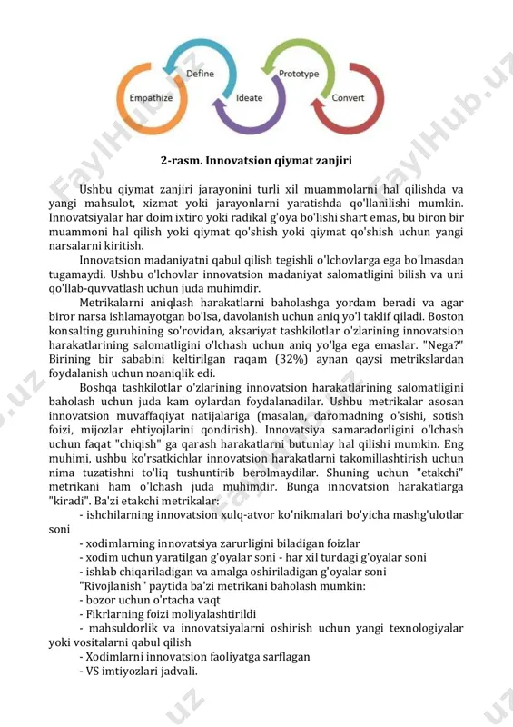 vlikni boshqarish" (boshqarishning fikrlash usuli) mahoratini oshirishning o'rniga, tashkilotlar kreativ rahbariyat madaniyatini rivojlantirishlari kerak, kreatiuv jarayonni qo'llab-quvvatlaydigan va tan olgan iqlimni rivojlantirishi kerak. bugungi menejerlar odatda o'zining chuqur ilmiy modellari va mantiqiy faktlari bilan o'ynagan an'anaviy biznesning mohir tajribali amaliyotchilari hisoblanadi. bugungi yetakchilik muammolarining aksariyati tanqidiy va bosish, shuningdek ular tez va qat'iy harakatlarni talab qiladilar. biz innovatsion fikrlashdan foydalanib, vaziyatni noan'anaviy tarzda pasaytirish, aks ettirish va yondashishimiz kerak. innovatsiyalarni faol ravishda qidirish juda katta manbalar va diqqat markazini talab qiladi. bu innovatsion yetakchilikni, tashkiliy iyerarxiya va kreativlikni qadrlaydigan va tarbiyalaydigan madaniyatni talab qiladi. quyidagi diagramma tashkilotning tarkibidagi turli darajadagi innovatsion aniq vazifalarni qanday qabul qilish mumkinligini aks ettiradi. 1-rasm. ba'zi innovatsiyalar tashkiliy qatlamlar bo'yicha aniq majburiyatlar. menejerlar jamoasi yangi yechimlar va yondashuvlarni individual ravishda, boshqalar bilan taqqoslash va yangi yondashuvlar uchun ilhom manbalarini topishni tushunishlari kerak. eng muhimi, ular sabr-toqat bilan va doimiy ravishda noaniqliklar bilan turishlari kerak. innovatsiya …