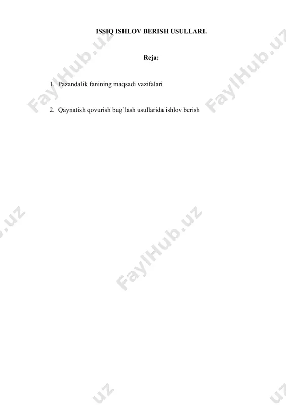 bunda yuqori darajadagi issiqlik ta'sirida mahsulot tarkibidagi organik moddalarda o'zgarishlar hosil qilib, yangi moddalar paydo bolishida olib keladi. mahsulotni qovurish jarayonida uning tarkibidagi suyuqlik ma'lum miqdorda bug' ko'rinishida yo'qolib, uning ozuqali salmog'i pishirilgan mahsulotga nisbatan ko'proq saqlanadi. asosiy usulda qovurish. oz yog'da, mahsulot miqdoriga nisbatan 5 - 1 00/0 yog'da, 140 - 150 o s da issiq ishlov berilib, mahsulotda 2 yoqlama qovurilgan qobiq hosil qilinadi. bu usulda plita ustidagi idishda yoki maxsus elektr tovaga yogi solinib, 1 50 -190 o s gacha qizdiriladi, so'ng tayyorlangan mahsulot solinadi. mahsulotda bir xil qobiq hosil qilish uchun uni aylantirib yoki aralashtirib turish kerak. asosiy usulda qovurish. oz yog'da, mahsulot miqdoriga nisbatan 5 - 10 % yog'da, 140 - 1 50 s da issiq ishlov berilib, mahsulotda 2 yoqlama qovurilgan qobiq hosil qilinadi. bu usulda plita ustidagi idishda yoki maxsus elektr tovaga yogi solinib, 150 -190 s gacha qizdiriladi, so'ng tayyorlangan mahsulot solinadi- …