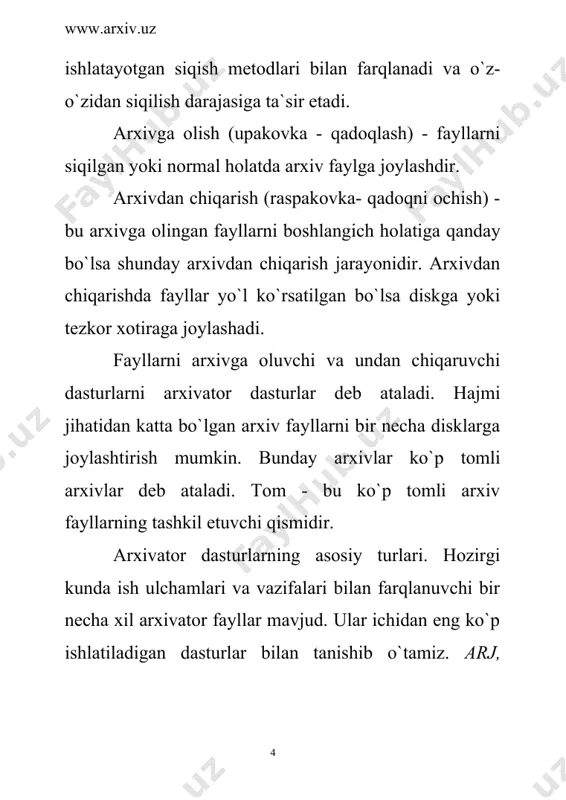 n o`tkazish y arxivni yangi ulchamlar bilan ko`chirish diskdagi bu ishdan chiqishlar quyidagi sabablar tufayli yuzaga keladi. - diskning fizik nuqsonlaridan, - diskning magnit sirti ifloslanishidai, - kompyuterni qoidaga zid elektr manbaidan o`zilishidan, - disketalarni diskovoddan operatsiyani yakunlamasdan sugurib olishdan, - virus dasturlari ta`siridan. kompyuterda ishlash jarayonida, xatoliklar yoki tasodifan qimmatli bo`lgan ma`lumotlarni uchirib yuborish holatlari uchraydi. ularni quyidagi dasturlar orqali qayta tiklash mumkin. undelete - ms dos tarkibidagi dastur, unerase - norton utilit laru tarkibiga kiruvchi сервис dastur. ishdan chiqqan fayl va disklarni qayta tiklash. magnit disklarni ishlatish jarayonida fizik va mantiqiy nuqsonlar tufayli paydo bo`lgan xatoliklarga duch kelamiz. bu xatoliklar natijasida fayllar disk va disketlarda yaxshi o`qilmasligi va kuchirilmasligi mumkin. fizik nuqsonlar asosan elektromagnit maydonlari ta`sirida yoki magnit disk qoplamalari eskirishi hamda mexanik buzilishlar natijasida yuzaga keladi. fizik nuqsonlarning ta`sirida diskning ayrim sektor va klasterlari yaroqsiz holga kelishi mumkin. agarda qaysidir fayllar yaroqsiz sektorlarda joylashgan bo`lsa, ularni qayta …