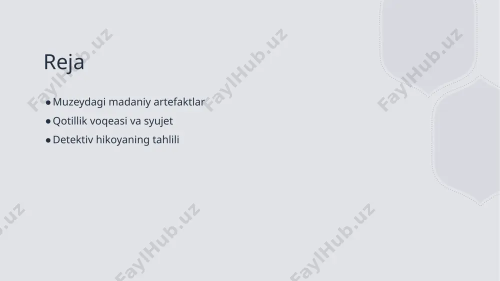 1 muzey va muhit muzey, san'at va tarixiy artefaktlar bilan to'la muhitdir. ushbu muhit qotillik voqeasining boshlanishiga asos bo'ladi va sirli atmosferani yaratadi. 2 asar konteksti "muzeydagi sirli qotillik" asari, muzeyda sodir bo'lgan qotillikni o'rganadi. bu kontekst madaniyat va tarixiy merosni aks ettiradi, o'quvchini jalb qiladi. 3 qotillikning sabablari qotillik voqeasi, muzeydagi artefaktlar va insoniy munosabatlar bilan bog'liq. har bir qahramonning motivlari va sirli jihatlari voqeani murakkablashtiradi. 4 detektiv atmosferasi detektiv hikoyaning boshlanishi, muhitdagi qiziqarli tafsilotlar va shubhali belgilarga asoslanadi. bu atmosfera, o'quvchini sirni hal qilishga undaydi. qotillik syujetidagi asosiy qahramonlar va ularning roli. 01 qahramonlar ro'yxati "muzeydagi sirli qotillik" asarida bir nechta asosiy qahramonlar mavjud bo'lib, ularning har biri o'ziga xos rol o'ynaydi. 02 detektiv rolidagi qahramon detektiv asarning markazida turadi. u sirni ochish uchun harakat qilib, muhim dalillarni yig'adi va shubhali shaxslarni tekshiradi. 03 qotil sifatidagi shaxs qotilning kimligi hikoyaning muhim siridir. u o'z maqsadiga erishish uchun murakkab …