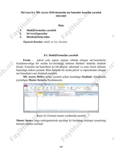 ms access 2010 dasturida ma’lumotlar bazasini yaratish (davomi) — DOCX