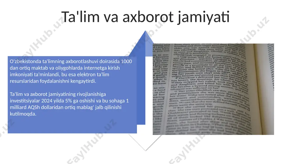 ning kelajagi kiberxavfsizlikning ahamiyati ortadi, chunki 2025-yilga kelib, kiberhujumlar soni 30% ga oshishi taxmin qilinmoqda, bu esa yangi texnologiyalar va qonunchilikni talab qiladi. axborot jamiyatining kelajagi sun'iy intellektning jadal rivojlanishi bilan bog'liq bo'lib, taxminan 2030-yilda global ma'lumotlar hajmi 175 zettabaytga yetishi kutilmoqda. e'tiboringiz uchun rahmat @taqdimot_robot image4.jpg image5.jpg image6.jpg image7.jpg image8.jpg image9.jpg image10.jpg image11.jpg image12.jpg image13.jpg image14.jpg image15.jpg image16.jpg image17.jpg image3.png image18.jpg image1.jpeg image2.jpeg