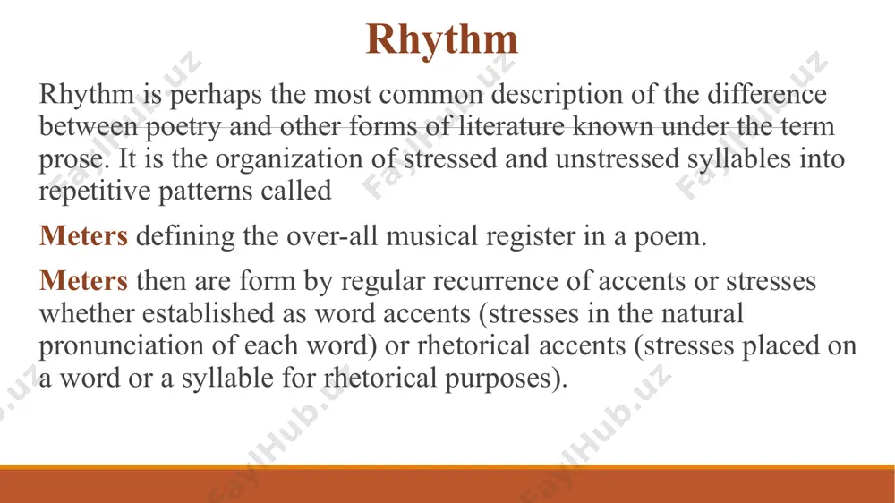 er in sounds (alone, done / remove , love). off rhyme: sometimes also called imperfect, partial or slant rhymes, are those rhymes that don‟t quite correspond due to perhaps lack of skill. recognisable genres and ‘kinds’ of verse, for instance ♦ ballad/lyric forms– usually in four-line verses (quatrains) with alternating rhymes (abab) and with four or three stresses per line; more ‘literary’ versions may be syllabically regular; e.g., blake, gray. ♦ blank verse– regular accentual-syllabic verse, often iambic pentameter, but without rhyme or structural alliteration; e.g., shakespeare’s the tempest and milton’s paradise lost. ♦ sonnet– characteristically, a fourteen-line poem (occasionally sixteen) broken into units of eight and six lines (octave and sestet) or three quatrains and a couplet. alliteration (head rhyme): repetition of consonant sounds in two or more neighbouring words or syllables. a frequently used poetic device, it is often discussed with assonance (the repetition of stressed vowel sounds …