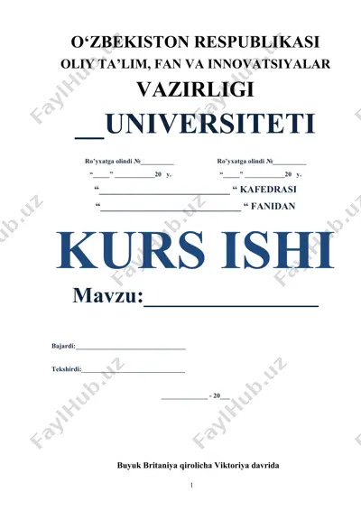 kurs ishini taqdimoti "buyuk britaniya qirolicha viktoriya davri tarixi" — DOCX