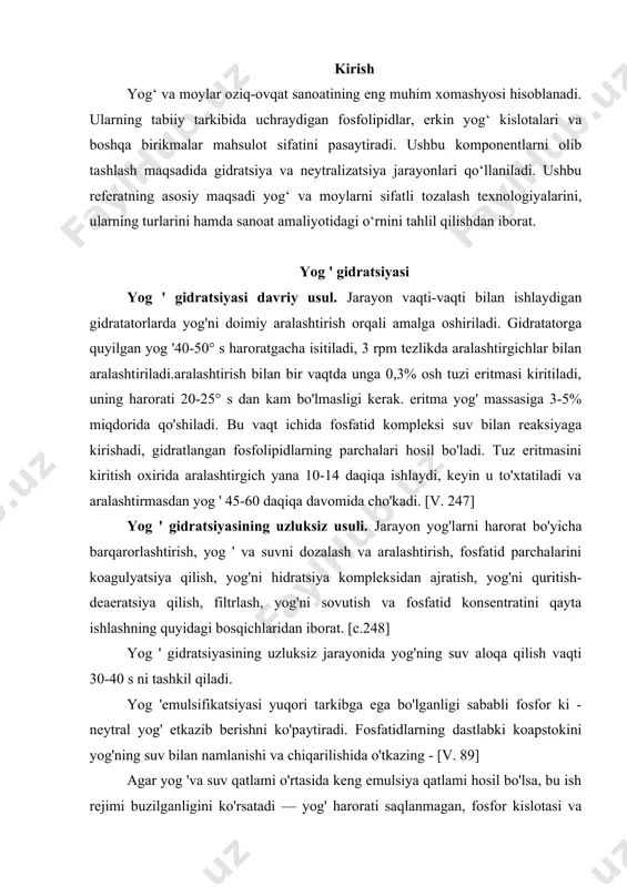 dastlabki koapstokini yog'ning suv bilan namlanishi va chiqarilishida o'tkazing - [v. 89] agar yog 'va suv qatlami o'rtasida keng emulsiya qatlami hosil bo'lsa, bu ish rejimi buzilganligini ko'rsatadi — yog' harorati saqlanmagan, fosfor kislotasi va yuvish suvi yomon püskürtülmüş. agar fosfor kislotasi ishlov berishdan oldin yog ' suv bilan yaxshilab namlanmagan bo'lsa, emulsiya paydo bo'lishi mumkin. [c.119] ularda mavjud bo'lgan suv neft moylarining ishlash xususiyatlariga katta ta'sir ko'rsatadi. yog ' moylarida namlik turli shakllarda mavjud bo'lishi mumkin. ba'zi namlik yog'da eriydi va suvning yog'da maksimal eruvchanligi tashqi sharoitga qarab sezilarli darajada o'zgaradi, masalan, 0,01% (massa) transformator yog'ida 5°c da eriydi.) suv va 75 °c da o'n baravar ko'p. qolgan namlik dastlab yog'da emulsiya holatida bo'ladi, uning tarqalishi va barqarorligi yog'ning fizik-kimyoviy xususiyatlariga bog'liq. emulsifikatsiyalangan suv harorat va bosim o'zgarganda qisman erigan suvga o'tishi va qaytishi mumkin. vaqt o'tishi bilan emulsifikatsiyalangan namlikning bir qismi suv omborlarida, yog ' idishlarida va hokazolarda …