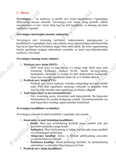 nevrologiya tibbiyoti — DOCX