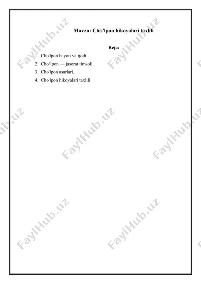 cho'lpon hikoyalari taxlili — DOCX