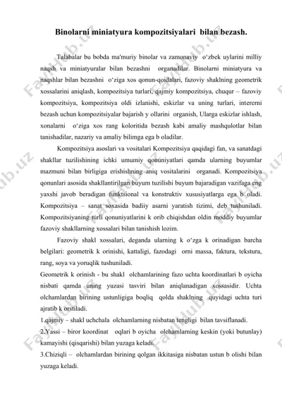 binolarni miniatyura kompozitsiyalari bilan bеzash — DOC