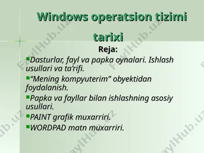windows operatsion tizimi tarixi — PPT