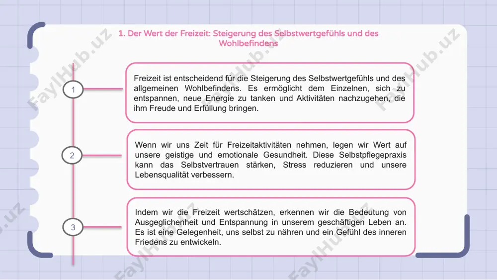 freizeitvergnügens ist von entscheidender bedeutung, und komplimente spielen dabei eine entscheidende rolle. komplimente können die zufriedenheit des einzelnen steigern und sein gesamterlebnis bei freizeitaktivitäten verbessern. das erhalten von komplimenten kann das selbstwertgefühl und das selbstvertrauen stärken und die wahrscheinlichkeit erhöhen, dass sich menschen mit einer positiven einstellung an freizeitaktivitäten beteiligen. diese positive einstellung verstärkt die freude, die jede freizeitbeschäftigung mit sich bringt. darüber hinaus schaffen komplimente ein gefühl der kameradschaft und des guten willens unter den teilnehmern und fördern eine unterstützende und angenehme atmosphäre bei freizeitaktivitäten. sie verbessern die soziale interaktion und machen das erlebnis für alle beteiligten erfreulicher und unvergesslicher. 1 2 3 7. förderung eines positiven umfelds durch echte komplimente bei freizeitaktivitäten bei freizeitaktivitäten können echte komplimente die positive atmosphäre verstärken. bewunderung und wertschätzung für andere auszudrücken kann das kameradschaftsgefühl fördern und die moral stärken. andere für ihre fähigkeiten oder bemühungen zu loben, kann sie motivieren, weiterhin an …