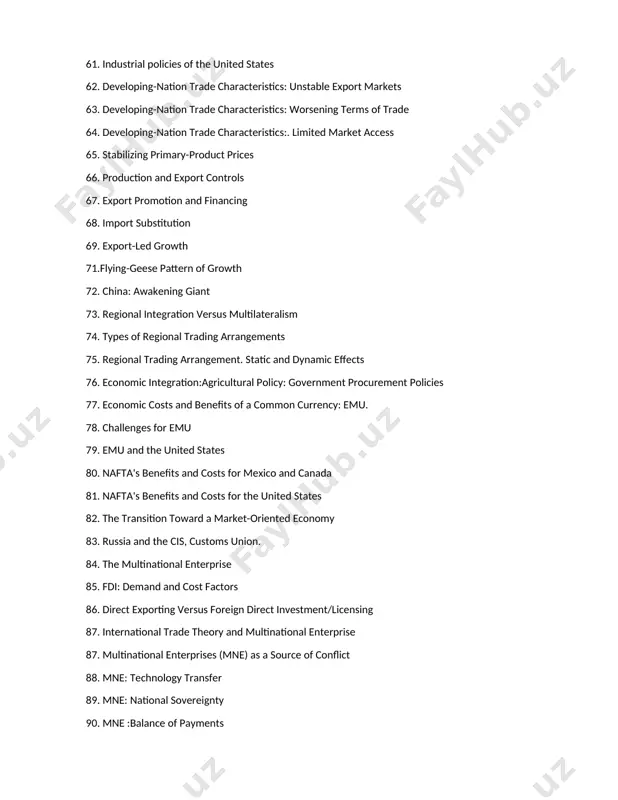 business cycles, economic growth, and the current account 99. united states and chronic current account deficits. 100. balance of international indebtedness 101. united states as a debtor nation 102. demand for supply of foreign exchange. equilibrium rate of exchange 103. implications of strong and weak dollar. 104. nominal and real exchange rates 105. arbitrage 106. the forward market 107. the forward rate 108. forward rate differs from the spot rate 109. forward market functions 110. foreign-currency hedging 111. interest arbitrage: uncovered and covered interest arbitrage 112. foreign-exchange market speculation. 113. techniques of foreign-exchange market speculation 114. determining short-run exchange rates: the asset-market approach 115. relative levels of interest rates 116. expected change in the exchange rate 117. diversification, safe havens, and investment flows 118. the ups and downs of the dollar: 119. exchange-rate overshooting 120. forecasting foreign-exchange rates: judgmental forecasts. fundamental analysis 121. income adjustments . 122. disadvantages of automatic …