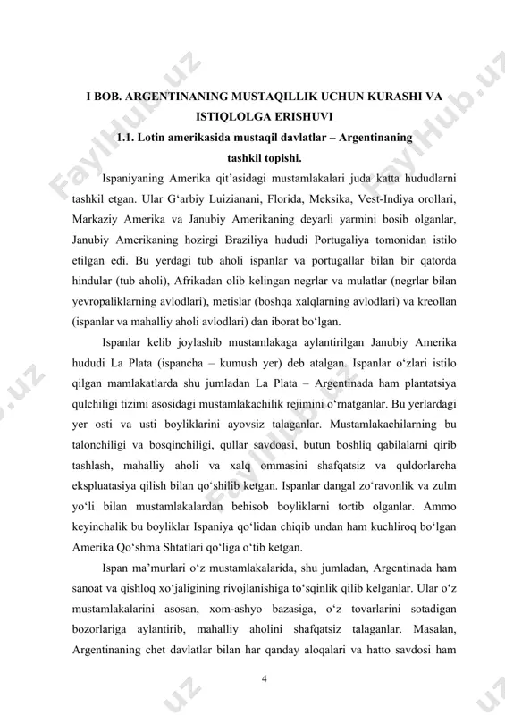 rilgan mustaqillik uchun kurash va fransiyada bo‘lib o‘tgan 1789-1794-yillardagi burjua inqilobi ta’sirida ispan mustamlakalarida, jumladan, argentinada ham bosqinchilarga qarshi xalq harakati kuchaydi. ana shu harakat, ozodlik kurashi boshida kreollardan kelib chiqqan zodagonlarning vakillari turdilar. yevropa va shimoliy amerika qit’asidagi mustaqillik kurashi janubiy yevropa va shimoliy amerika qit’asidagi mustaqillik kurashiga sabab bo‘ldi. krollarning asosiy maqsadlari, ispaniya amerikasidagi boshqaruv tizimini qo‘lga olish bo‘lgan, ular xalq harakatini qo‘llash va ularga yetkachilik qilish orqali bu rejalarini amalga oshirganlar, ya’ni mahalliy hukmronlarga aylanganlar. ular boshqa mamlakatlar bilan savdo-sotiq erkinlik berilishini hamda mustamlakalarda sanoat va qishloq xo‘jaligining rivojlanishiga to‘sqinlik qiluvchi cheklashlarni bekor qilishni talab qildilar. mustaqillik uchun kurashuvchilarning ba’zilari respublikachilik qarashlaridagi kishilar edilar, ammo ular, hatto eng ilg‘or yetakchilar hm ko‘pincha hindular va negrlar ommasiga tayanmay, balki janubiy amerika bilan erkin savdo olib borishdan manfaatdor bo‘lgan asosan angliya va fransiyadan yordam olishdan umidvor edilar. kreollar va ular orasidan chiqqan pomeshchiklar xalq ommasining ispanlarga qarshi chiqishlaridan ham …