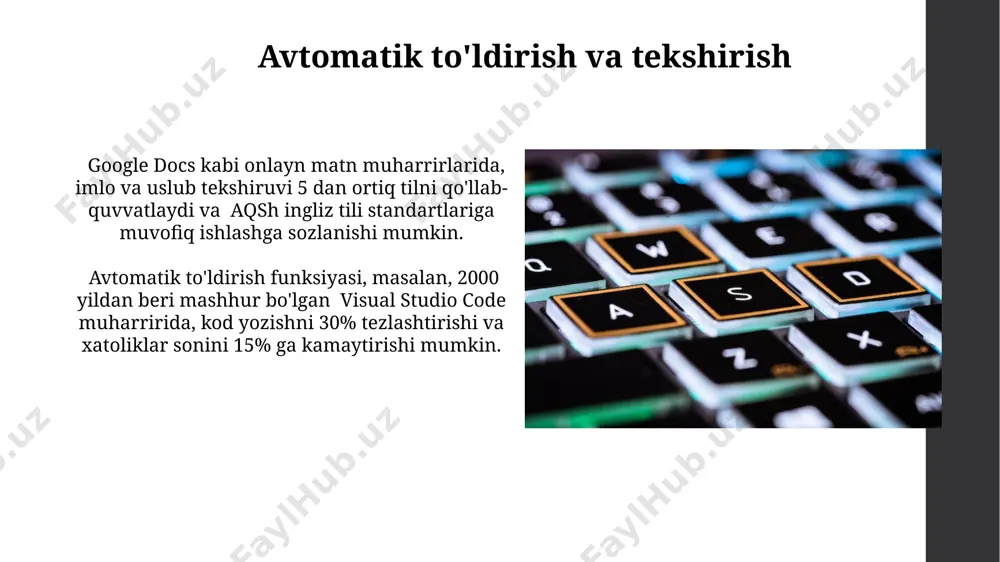 ilik guruh bilan bir vaqtning oʻzida hujjat ustida ishlash va oʻzgarishlarni real vaqtda kuzatish mumkin. ba'zi zamonaviy matn muharrirlar, xususan, adobe indesign kabi professional dasturlar, 300 dpi dan yuqori sifatli rasm va grafikalarni qoʻshish, shuningdek, murakkab sahifa dizayni elementlarini yaratish imkonini beradi. qidiruv va almashtirish funksiyalari ba'zi muharrirlar, masalan, notepad++ yoki sublime text, regular expressions (regex) dan foydalanib, murakkab qidiruv va almashtirish operatsiyalarini, jumladan, 200 dan ortiq belgidan iborat iboralarni ham amalga oshirishga imkon beradi. qidiruv va almashtirish funksiyalari matnning istalgan qismida, masalan, 1000 sahifali hujjatda, "toshkent" so'zini "samarqand" so'zi bilan tez va samarali almashtirish imkonini beradi. matnni tahrirlash uchun qo'shimcha vositalar ba'zi tahrirlash dasturlari, masalan, adobe indesign, grafik elementlarni joylashtirish, 300 dpi gacha bo'lgan rasmlarni qo'shish imkoniyatlarini taklif etadi. bu toshkentdagi dizaynerlar uchun juda foydali. matnni tahrirlashda 100 dan ortiq turli xil shriftlarni qo'llab-quvvatlaydigan, masalan, times new roman, arial va calibri kabi, microsoft word dasturi kabi qo'shimcha vositalar mavjud. …