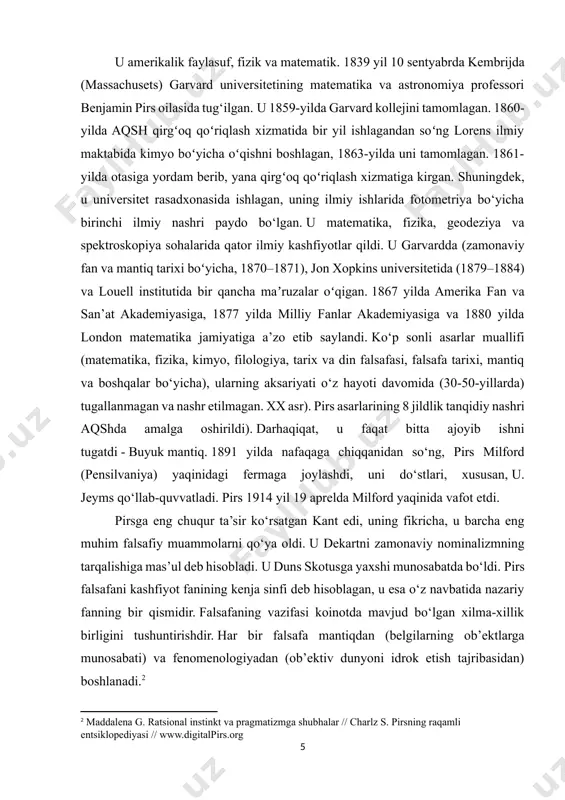 dogmatik ilohiyotni rad etib, shu bilan birga fanni ateizm bilan bog‘lash shart emas deb hisoblagan pirs fanning usullari va natijalarini hisobga oladigan va ayni paytda nasroniylikka mos keladigan falsafiy tizim yaratishga harakat qildi. u bu maqsadga erishish uchun avvalo metafizikani qat’iy fanga aylantirishni, so‘ngra fanning o‘zi dinga to‘g‘ri kelmaydigan metafizik ta’limotni nazarda tutishini isbotlashni zarur deb hisobladi. pirsning o‘zi metafizikadagi asosiy natijasini toifalarni uchta asosiyga qisqartirish sifatida tan oldi: birinchilik (sof mumkin bo‘lgan sifatlar yoki ruh), ikkilamchi (ob’ektiv tashqi dunyo yoki materiya) va uchinchi (umumiy tushunchalar dunyosi, evolyutsiya). (avvalgi asarlarda: sifat, munosabat, vakillik; yoki - sifat, itarish, vositachilik.) metafizikani qayta qurishda pirs birinchi navbatda uni obro‘sizlantirishga olib kelgan dogmatizm va chalkashliklardan xalos bo‘lishga harakat qildi. ilmiy usul bilim olishning yagona haqiqiy usuli degan tamoyilga amal qilgan holda, pirs “haqiqat”ni ilmiy izlanishning cheksiz jarayoni orqali kashf qilinadigan narsa deb ta’rifladi. ushbu ta’rif “noto‘g‘rilik printsipi” (noto‘g‘rilik) ni shakllantirishga olib keldi, unga ko‘ra …