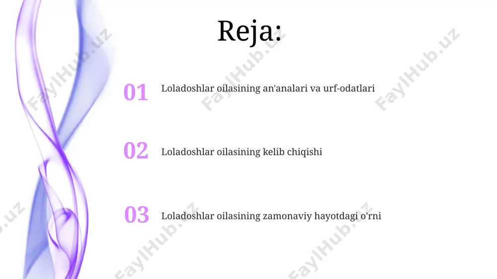 xoʻjaligi, 20% chorvachilik va 10% qoʻshimcha ishlardan iborat boʻlib, bu ularning iqtisodiyotining diversifikatsiyalanmaganligini koʻrsatadi. loladoshlar oilasining an'analari loladoshlar oilasida 3 avloddan ortiq oilalar birgalikda yashashi, oila a’zolarining soni 15-20 kishidan iborat bo‘lishi odatiy hol hisoblanadi. oilada mehnat taqsimoti aniq belgilab qo‘yilgan bo‘lib, kattalar tajriba va bilim bilan yosh avlodni tarbiyalashda, 70% ishni bajarishda faol ishtirok etadi. loladoshlar oilasining sog'lig'i loladoshlar oilasida bolalar o'rtacha 1,8 ta kasallikka chalinadilar, bu esa milliy o'rtacha ko'rsatkichdan 0,5 ga past bo'lib, sog'lom immunitet tizimini ko'rsatadi. loladoshlar oilasining o'rtacha umr ko'rish davomiyligi 75 yoshni tashkil etadi, bu esa yaxshi genetika va sog'lom turmush tarzining natijasidir. loladoshlar oilasining kelajagi loladoshlar oilasining kelajagi, demografik o'zgarishlarni hisobga olgan holda, keyingi 20 yil ichida 50% ga kamayishi mumkin, bu esa oilaning an'anaviy tuzilmasiga jiddiy ta'sir ko'rsatadi. loladoshlar oilasining iqtisodiy barqarorligi, oila a'zolarining ta'lim darajasi va kasbiy malakasi bilan bevosita bog'liq bo'lib, bu omillar kelajakdagi farovonlikni aniqlaydi. loladoshlar oilasining kelib chiqishi …