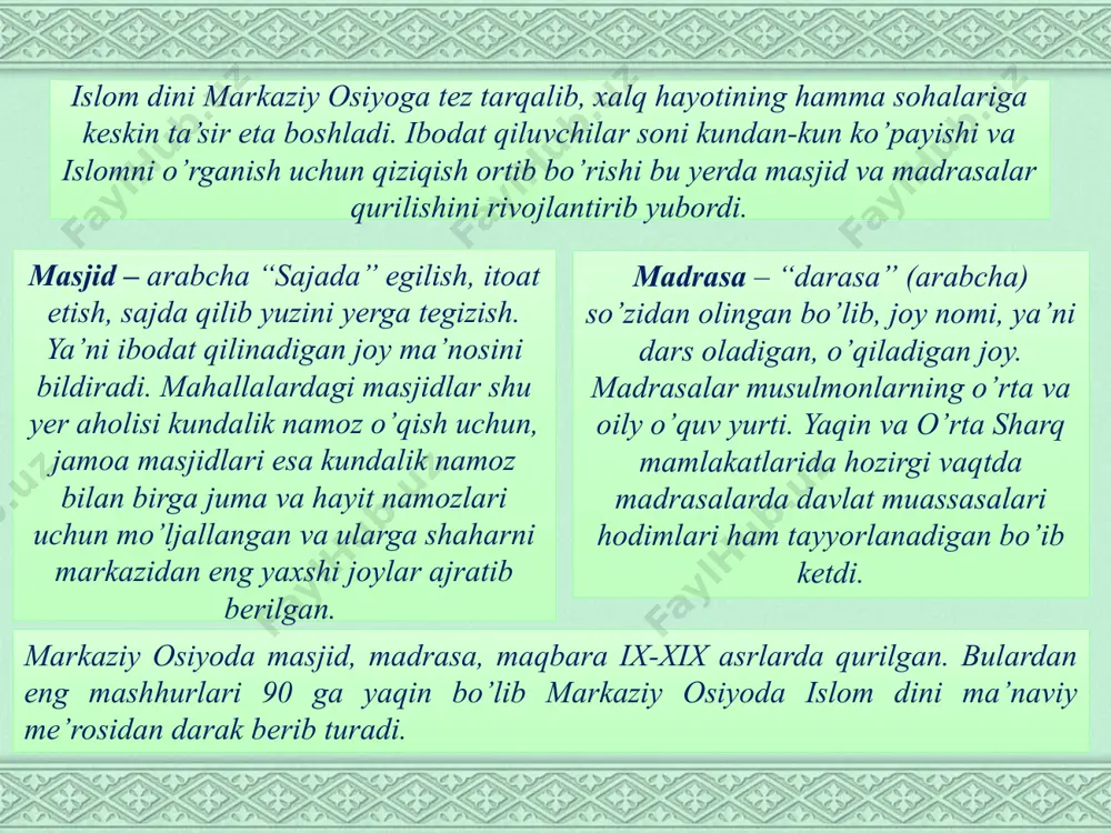 hadislar; iii. matn yoki isnodning asosiy xususiyatlariga ko’ra: ziyodot as-siqot, mu’an’an, musalsal, mudallas, mubham, maqlub, mudraj, mudtarib, isnod oli hadislar; iv. hadislarning qabul qilish uchun yaroqliligiga ko’ra: ma’ruf, munkar, majhul, maqbul, mahfuz hadislar; v. hadislarning inkor etilishiga ko’ra:munkar, mardud, matruk, matruh hadislar. vazirlar mahkamasining buyuk muhaddis imom al-buxoriy ilmiy-diniy merosining xalqimiz ma’naviy-ruhiy hayotidagi beqiyos o’rnini hisobga olib, jamiyatning barkamol kishilarini tarbiyalashda undan oqilona foydalanishga shart-sharoitlar yaratish maqsadida 1997 yil 29 aprelida «1998 yilda imom al-buxoriy tavalludining hijriy-qamariy taqvim bo’yicha 1225 yilligini mamlakatimizda keng nishonlanishi haqida» qaror qabul qildi. bu qaror asosida buyuk muhaddisning yubiley to’yi mamlakatimiz miqyosida nishonlandi. 1998 yili mamlakatimiz prezidenti islom karimov tashabbusi bilan «imom al-buxoriy» xalqaro jamg’armasi tashkil etildi. bu jamg’arma qisqa muddat ichida salmoqli ishlarni amalga oshirdi. jumladan, 2000 yildan «imom al-buxoriy saboqlari» ma’naviy-ma’rifiy, ilmiy-adabiy jurnalini prof. z.i. munavvarov muharrirligida muntazam ravishda nashr etmoqda. unda vatanimiz va chet ellik tadqiqotchilar tomonidan buyuk muhaddislar ijodi, hadis ilmi …