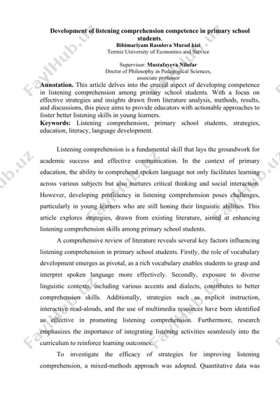development of listening comprehension competence in primary school students — DOC