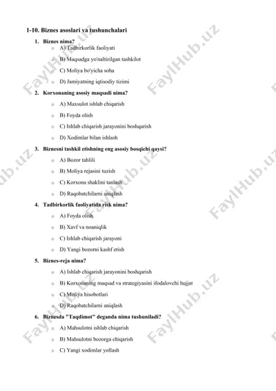 biznes asoslari va tushunchalari — DOC