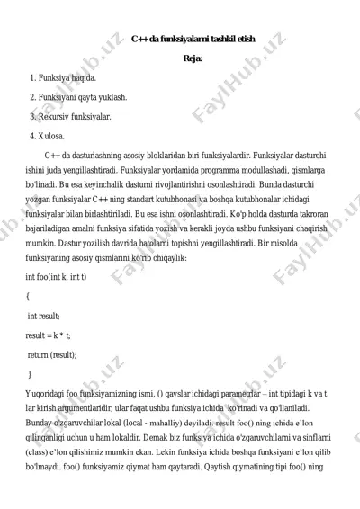 c++ da funksiyalarni tashkil etish — PDF
