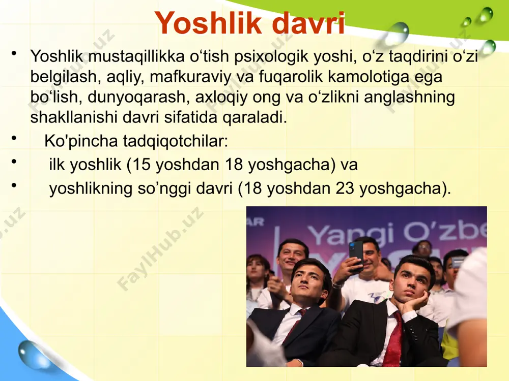 aoliyat. ko'p hollarda yigit maktab o'quvchisi bo'lib qolishiga qaramay, o'rta maktabdagi ta'lim faoliyati kelajakka qaratilgan yangi yo'nalish va yangi mazmunga ega bo'lishi kerak. professional o'zini o'zi belgilash. izlanish jarayonini, shuningdek, kasb tanlashni aks ettiruvchi shaxsiy tanlov shakli. kasbiy o'zini o'zi belgilashning asosi quyidagi psixologik omillardir: ijtimoiy foydali mehnatning qadr-qimmatini anglash, mamlakatdagi ijtimoiy-iqtisodiy vaziyatning umumiy yo'nalishi, to'liq o'zini o'zi belgilash va o'zini o'zi anglash uchun umumiy va kasbiy tayyorgarlik zarurligini anglash; professional ish dunyosiga umumiy yo'nalish, uzoq muddatli professional maqsadni (orzuni) anglash, orzularni boshqa muhim hayotiy maqsadlar (oilaviy, shaxsiy, dam olish) bilan muvofiqlashtirish; tanlangan maqsadlar bo’yicha bilim, tanlangan maqsadga erishishni qiyinlashtiradigan ichki to'siqlar haqidagi bilimlar va boshqalar. yoshlarda intellektual rivojlanish formal-mantiqiy, rasmiy-operativ fikrlash. bu mavhum, nazariy, gipotetik-deduktiv fikrlash bo'lib, hozirda mavjud bo'lgan muayyan atrof-muhit sharoitlariga bog'liq emas. o'smirlik davrining oxiriga kelib, umumiy aqliy qobiliyatlar allaqachon shakllangan, ammo ular yoshlik davrida takomillashishda davom etadilar. shaxs rivojlanishi ilk yoshlikning psixologik xususiyati kelajakka e'tibor …
