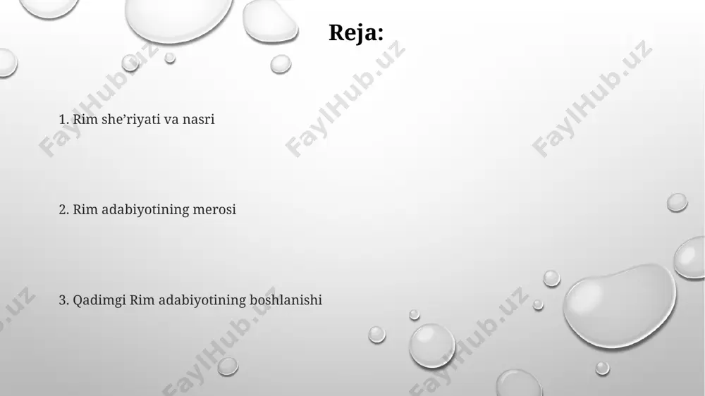 2 kitobda bayon qilgan, ammo biz hozirda faqat 35 kitobning qismlarini bilganimizdan afsusdamiz. rim prozasining mashhur vakillaridan biri bo'lgan pliniy kichikning "xatlar"i, 1-asrda yozilgan bo'lib, 10 kitobdan iborat bo'lib, rim jamiyatining turmush tarzini aks ettiradi. rim sheʼriyati рим шеъриятидаги сатир шеърларининг, хусусан, ювеналнинг 16 та сатирасининг рим жамиятидаги ижтимоий нотинчликларни акс эттирганлиги кузатилади. рим шеъриятидаги 1-асрдаги эллиник таъсири, хусусан, александрия мактабининг 200 дан ортиқ шоирларининг ижодиётига таъсир кўрсатганлигини кўрсатади. рим шеъриятининг олтин даврида (милоддан аввалги 70-18 йиллар) вергилий, гораций ва овидий каби 3 та йирик шоирнинг ижодиёти юксак даражада бадиийликка эга бўлган. rim adabiyoti va madaniyati римдаги 7 ҳил театр услуби, 2000 йил аввалги публий теренций афр ва плавт каби драматургларнинг комедия ва трагедия асарларида акс этган. рим адабиётидаги 1-асрдаги эпик шеърлар, масалан, вергилийнинг “энеида”си, рим империясининг тарқалиши ва унинг 200 дан ортиқ йил ҳукмронлиги давридаги ғалабаларини тасвирлайди. римликлар томонидан ўнлаб минглаб нусхаларда кўчирилган цицероннинг нутқлари ва мактублари, 1-асрдаги рим …