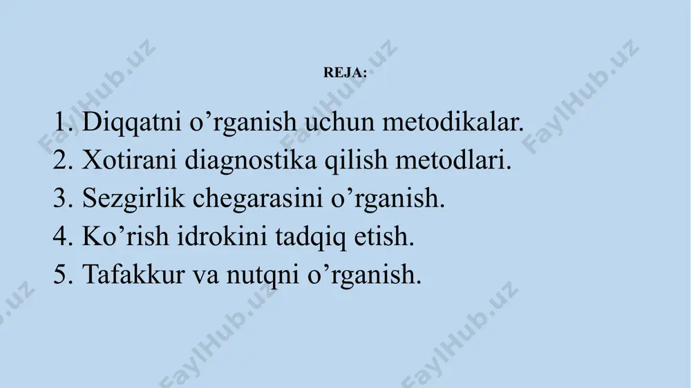 kubiklarni rasmni ustiga qo’yib, topshiriqni bajarish mumkin emas, vaqt hisobga olib boriladi. topshiriqning bajarilishi aniqligiga va uzoqligiga bog’liq ravishda miqdoriy baho qo’yiladi. burdon korrektur sinovi shaxs diqqatining xususiyatlarini, uning ko’chishini o’rganish uchun b. burdonning korrektur sinovi metodikasidan foydalanish mumkin. bu metodika diqqatning tebranishi, ko’rish analizatori uzoq vaqt ishlaganda bir xil ko’ruv qo’zg’atuvchilarga nisbatan sinaluvchining charchashini aniqlashiga imkon beradi. buning uchun p.a.rudik tomonidan o’zgartirilgan burdon testi, maxsus qog’ozda ko’rsatiladi. qog’ozda harflar tasodifiy ravishda yozilgan bo’lib, sinaluvchi ularning ikkitasi yoki to’rttasini o’chirishi kerak. bunda eksperimentator har 30 yoki 60 soniyada sinaluvchi qalami turgan joyini belgilab qo’yadi, shu bilan birga barcha topshiriqni bajarish uchun umumiy vaqt ham hisobga olinadi. tajribani individual va guruh bilan o’tkazish mumkin. link kubi bu metodika diqqat barqarorligini, ziyrakligini, hissiy reaktsiyani aniqlashga imkon beradi. tajriba o‘tkazish uchun 3x3 sm. kattalikda bir xil 27 kichik kubiklardan iborat kub kerak. kichik kubchalarning tomonlari 3 xil (qizil, yashil, sariq) ranglarga bo‘yalgan bo‘ladi, …