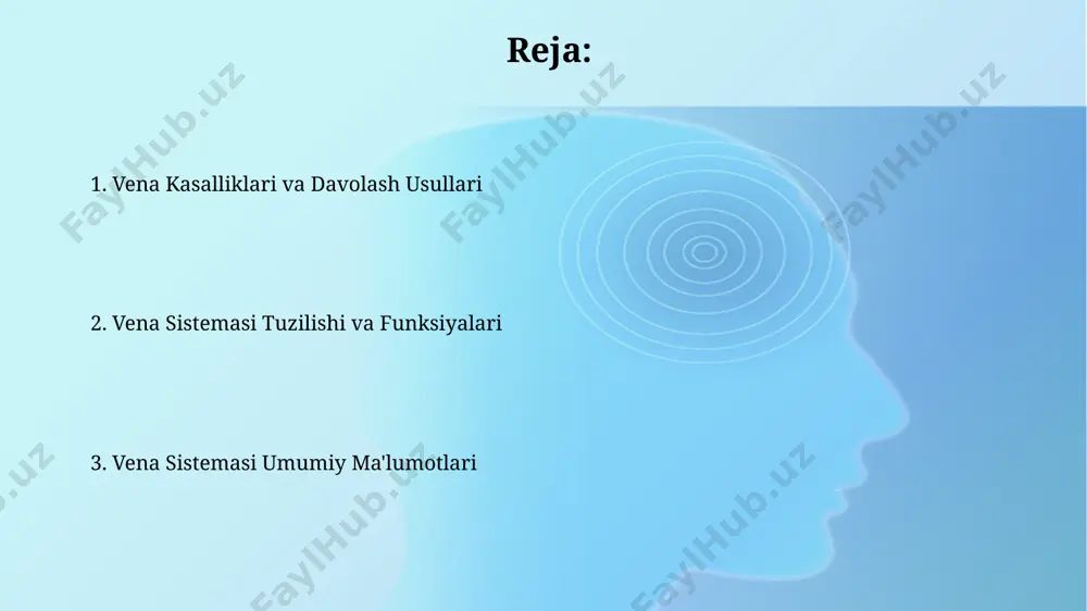 qonning gravitatsiya ta'sirida orqaga qaytishiga to'sqinlik qiladi. bu jarayon past bosim sharoitida ham samarali bo'ladi. yuzaki va chuqur venalar chuqur venalar mushaklar orasida joylashgan bo'lib, ularning devorlari qalinroq va elastikligi yuqori, shuningdek, ularning diametri 3-5 mm gacha yetishi mumkin. yuzaki venalar teri osti to'qimasida joylashgan bo'lib, ularning diametri 1-2 mm gacha yetishi mumkin va asosan teri va teri osti to'qimalaridan qonni yig'adi. vena trombozi vena trombozi xavf omillariga genetik moyillik, masalan, faktor v leyden mutatsiyasi yoki protrombin g20210a mutatsiyasi kiradi, bu qon quyqalari hosil bo'lish xavfini oshiradi. chuqur tomir trombozi (chtt) vena trombozi turlaridan biri bo'lib, oyoqning chuqur tomirlarida qon quyqalari hosil bo'lishini o'z ichiga oladi va taxminan 10% hollarda o'pka emboliyasiga olib keladi. vena klapanlari va ularning vazifasi vena klapanlari shikastlanganda yoki yetarlicha ishlamasa, varikoz kengayishi kabi kasalliklar yuzaga kelishi mumkin, bu esa qonning to'planishiga va venoz bosimning oshishiga olib keladi. vena klapanlari, taxminan 2-3 mm masofada joylashgan yarim …