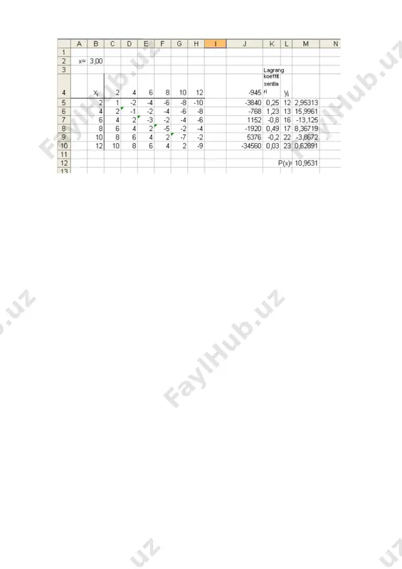 lagranj interpolyatsion formulasini excel dasturi yordamida tuzish - Page 3