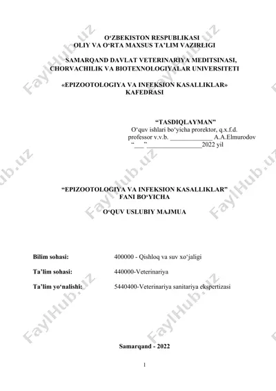 epizootologiya va infeksion kasalliklar — DOC